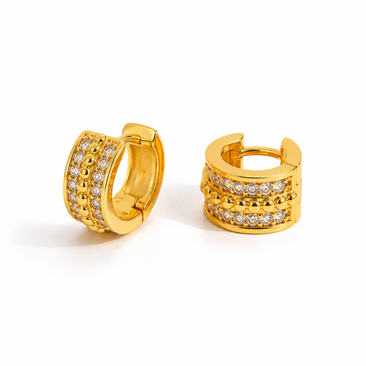 Celeste Pavé Beaded Huggie Earrings on white background
