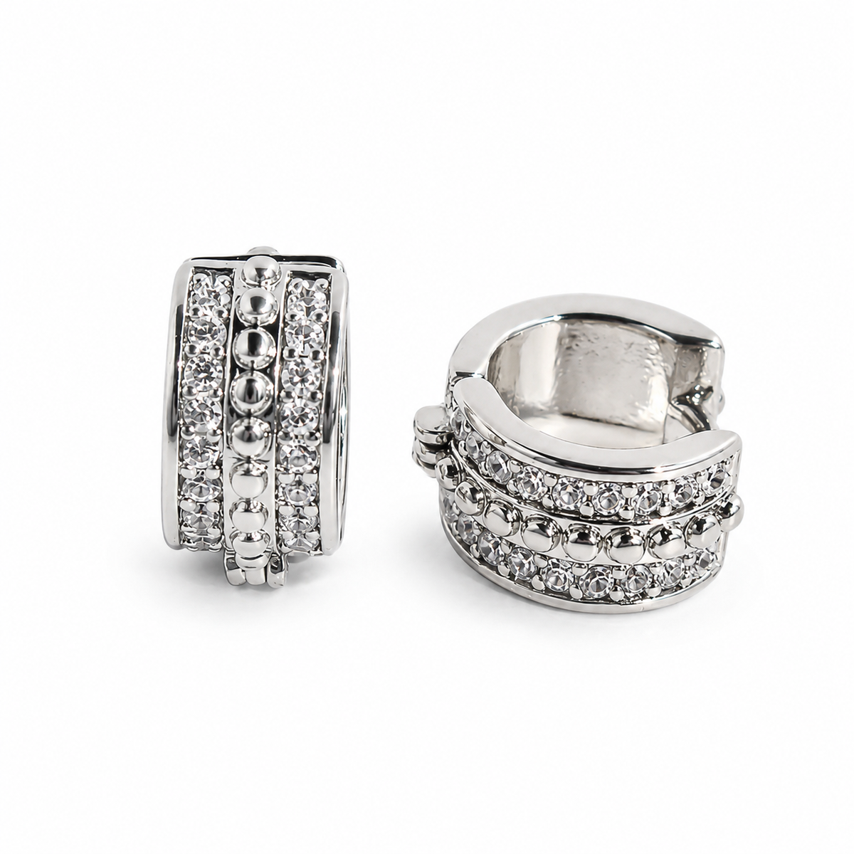 Celeste Pavé Beaded Huggie Earrings on white background