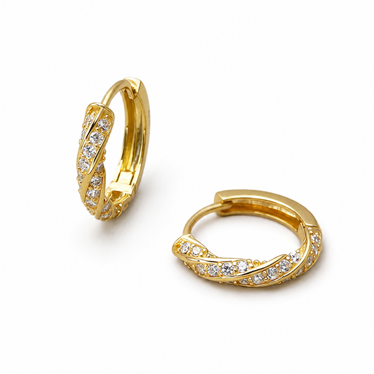 Twist Pavé Huggie Hoop Earrings on white background
