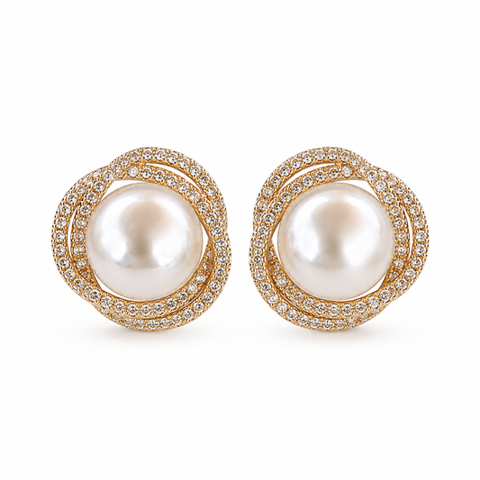 Pearl Halo Stud Earrings on white background