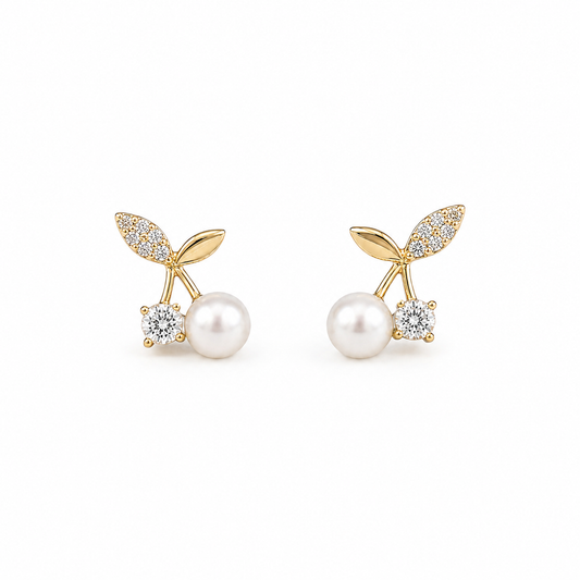 Cherry Pearl Stud Earrings on white background