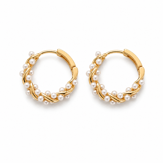 Marielle Pearl Hoop Earrings on white background