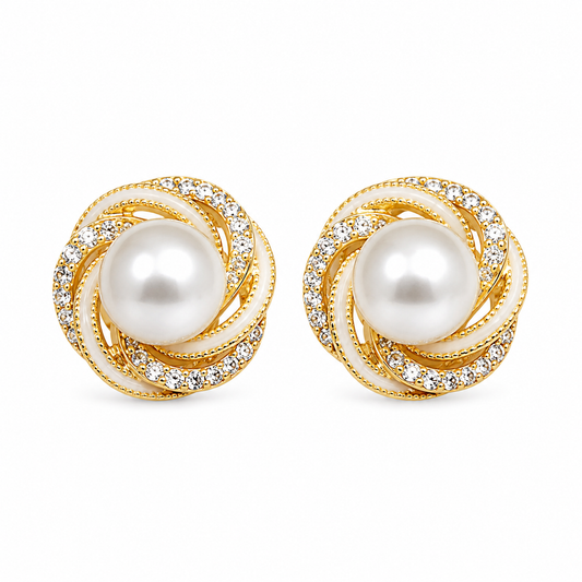 Celestine Pearl Stud Earrings on white background