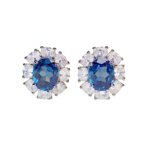Product view of Sapphire Halo Stud Earrings
