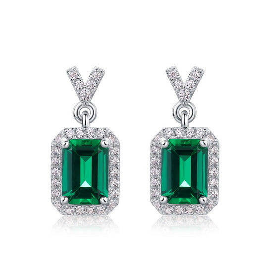 Emerald-Cut Drop Earrings on white background