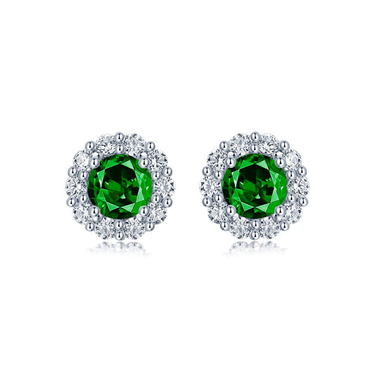 Emerald Halo Stud Earrings on white background