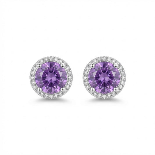 Product view of Amethyst Halo Stud Earrings