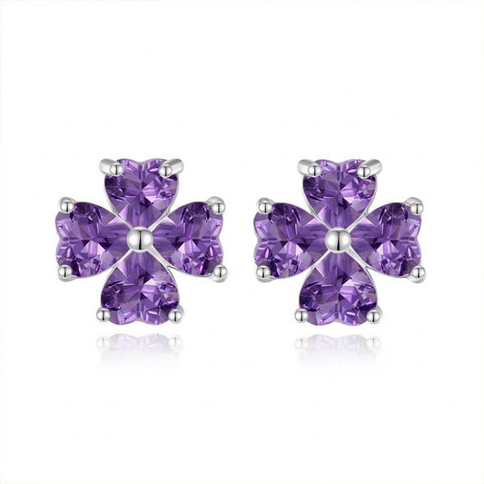 Amethyst Flower Stud Earrings on white background