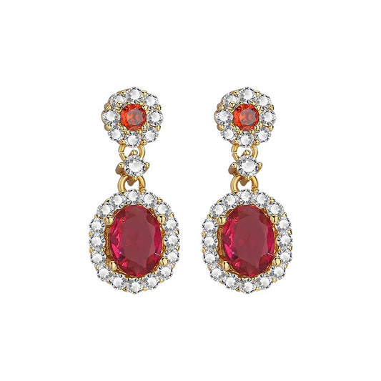 Product view of Vintage Ruby Halo Drop Earrings