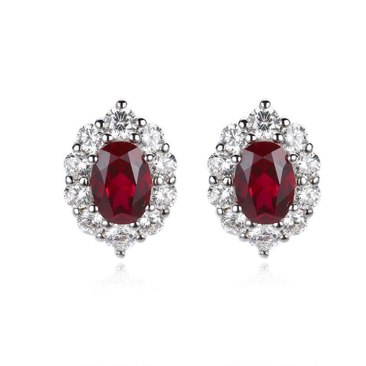 Product view of 2ct Ruby Halo Stud Earrings