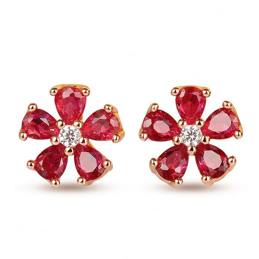Garnet Flower Stud Earrings on white background