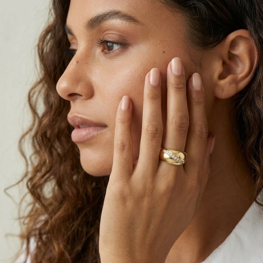 Diagonal Pave Dome Ring