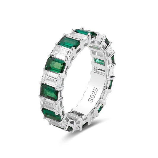 Emerald-Cut Eternity Band Ring on white background