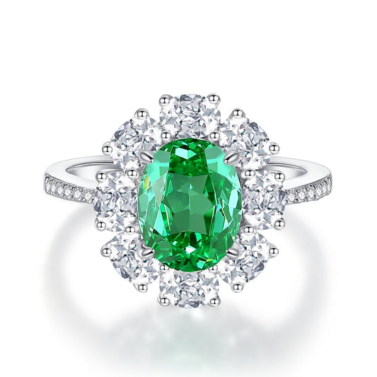 Paraiba Green Tourmaline Oval Halo Ring on white background