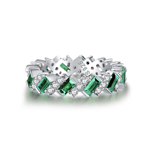 Emerald Eternity Band Ring on white background