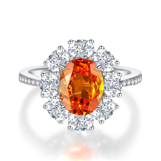 Spessartite Garnet Halo Ring on white background