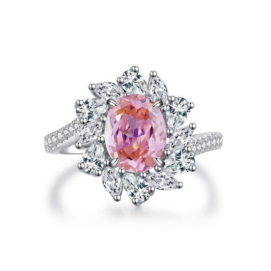 Pink Oval Flower Halo Ring on white background