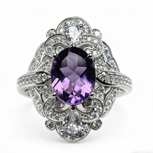 Vintage Amethyst Statement Ring on white background