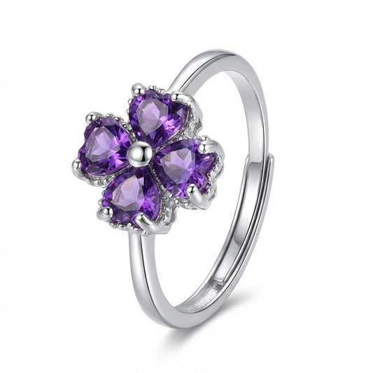 Amethyst Clover Ring on white background