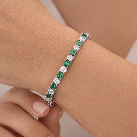 Emerald & Pavé Tennis Bracelet