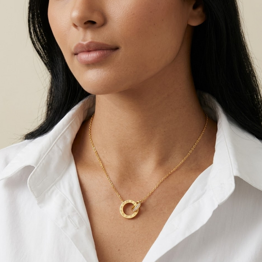 Roman Numeral Double Circle Pendant Necklace