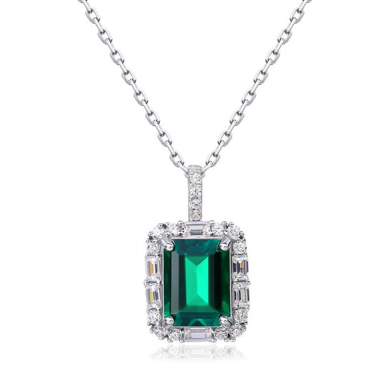 Emerald-Cut Green Pendant Necklace on white background