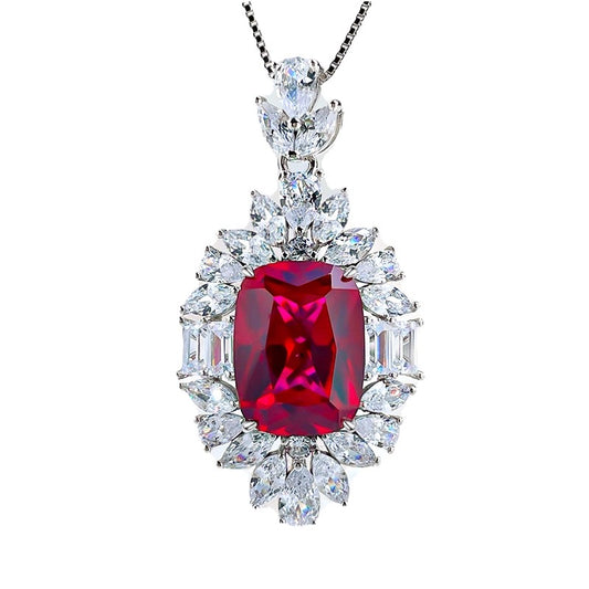 Ruby Halo Pendant Necklace on white background