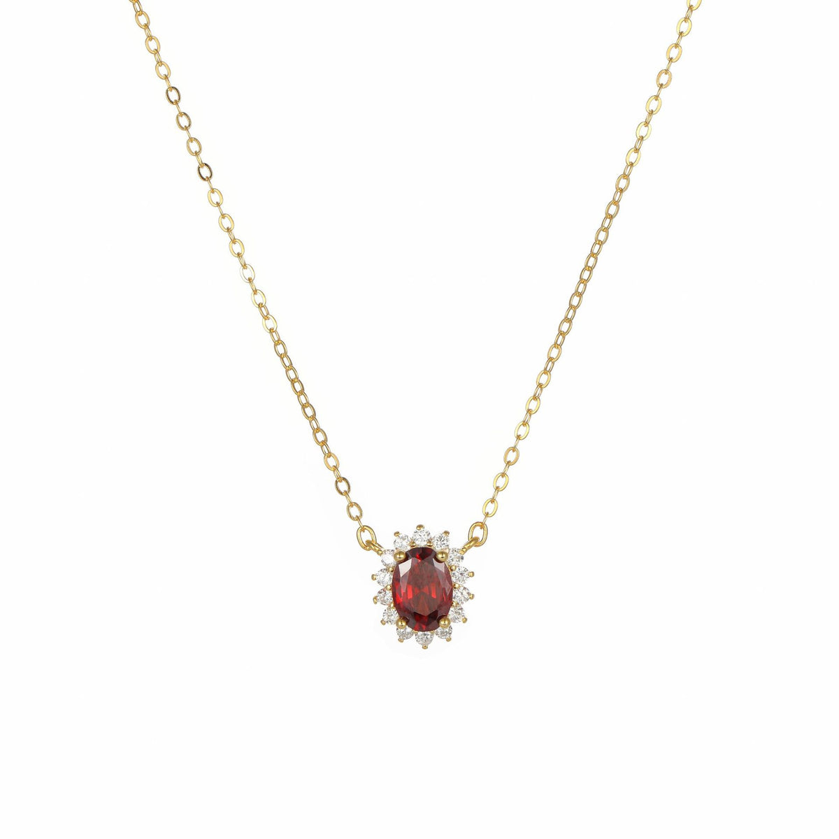 Garnet Halo Necklace on white background