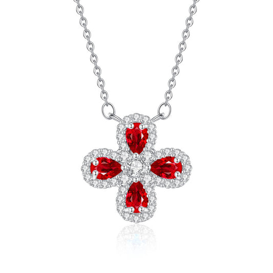 Product view of Garnet Cross Pendant Necklace
