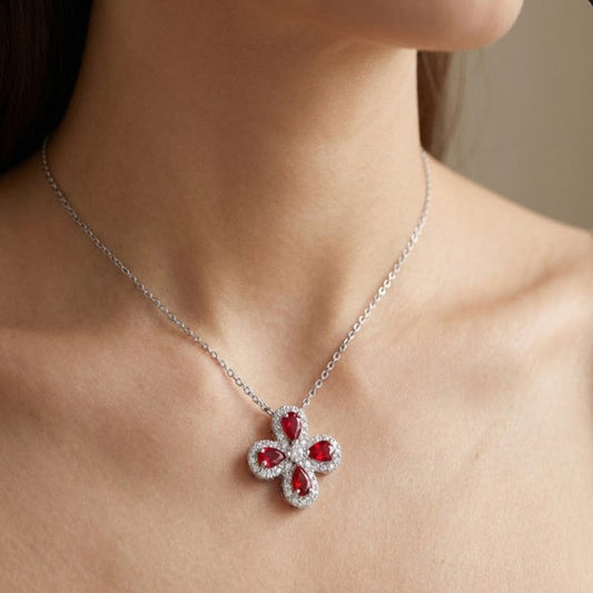 Garnet Cross Pendant Necklace