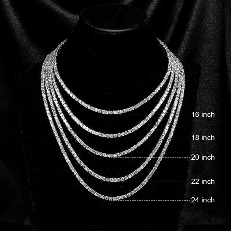 Aeterna Jewelry diamond tennis necklaces in multiple lengths on black velvet bust display