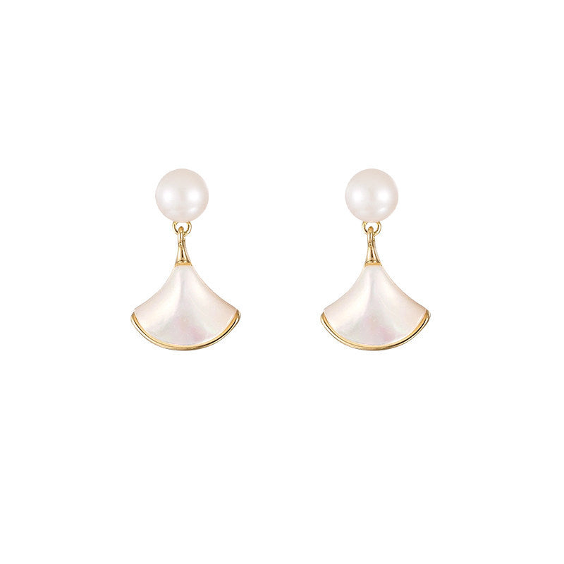 Pearl Fan Drop Earrings on white background