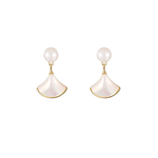 Pearl Fan Drop Earrings on white background