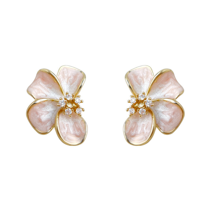 Pair of Rosalie Pink Blossom Stud Earrings on a white background