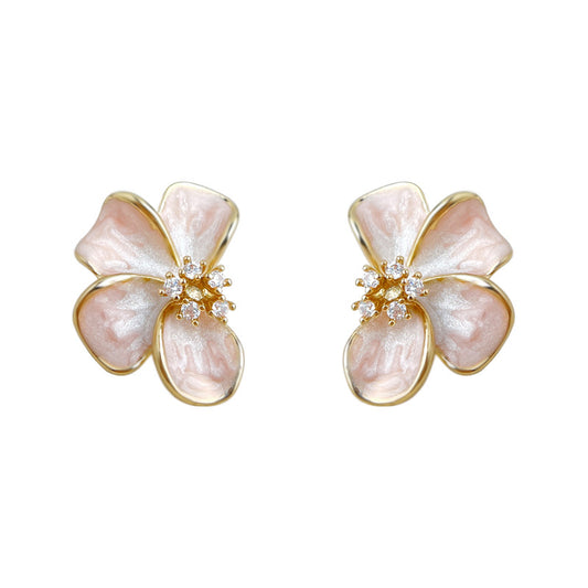 Pair of Rosalie Pink Blossom Stud Earrings on a white background
