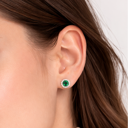 Emerald Halo Stud Earrings