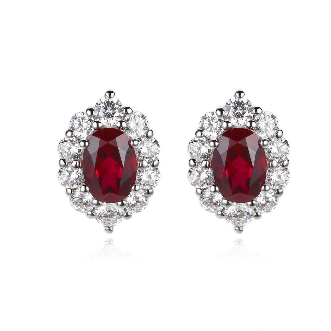 2 carat oval ruby and diamond halo stud earrings in 925 sterling silver ¨C Aeterna Jewellery UK