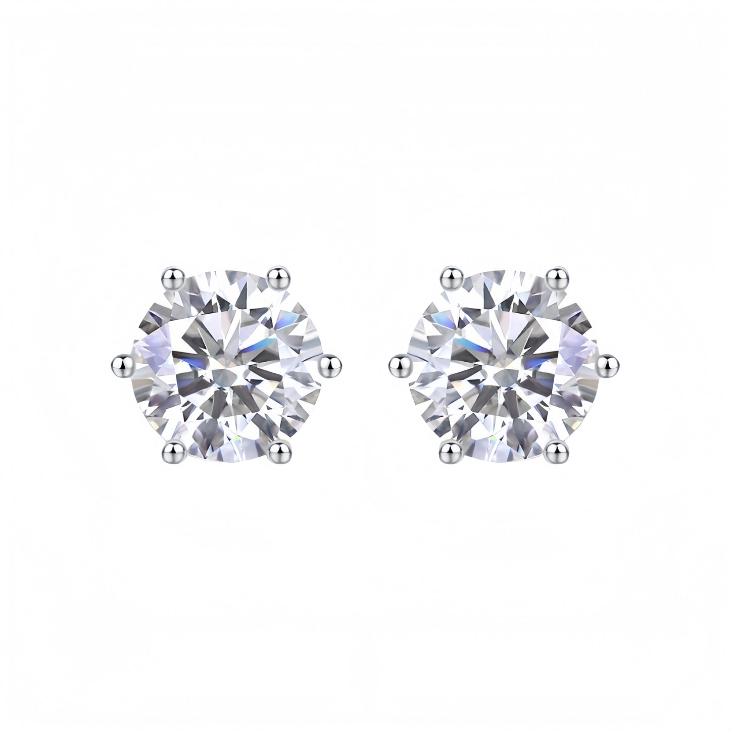 Round cut cubic diamond stud earrings with six prong setting in 925 sterling silver ¨C Aeterna Jewellery UK