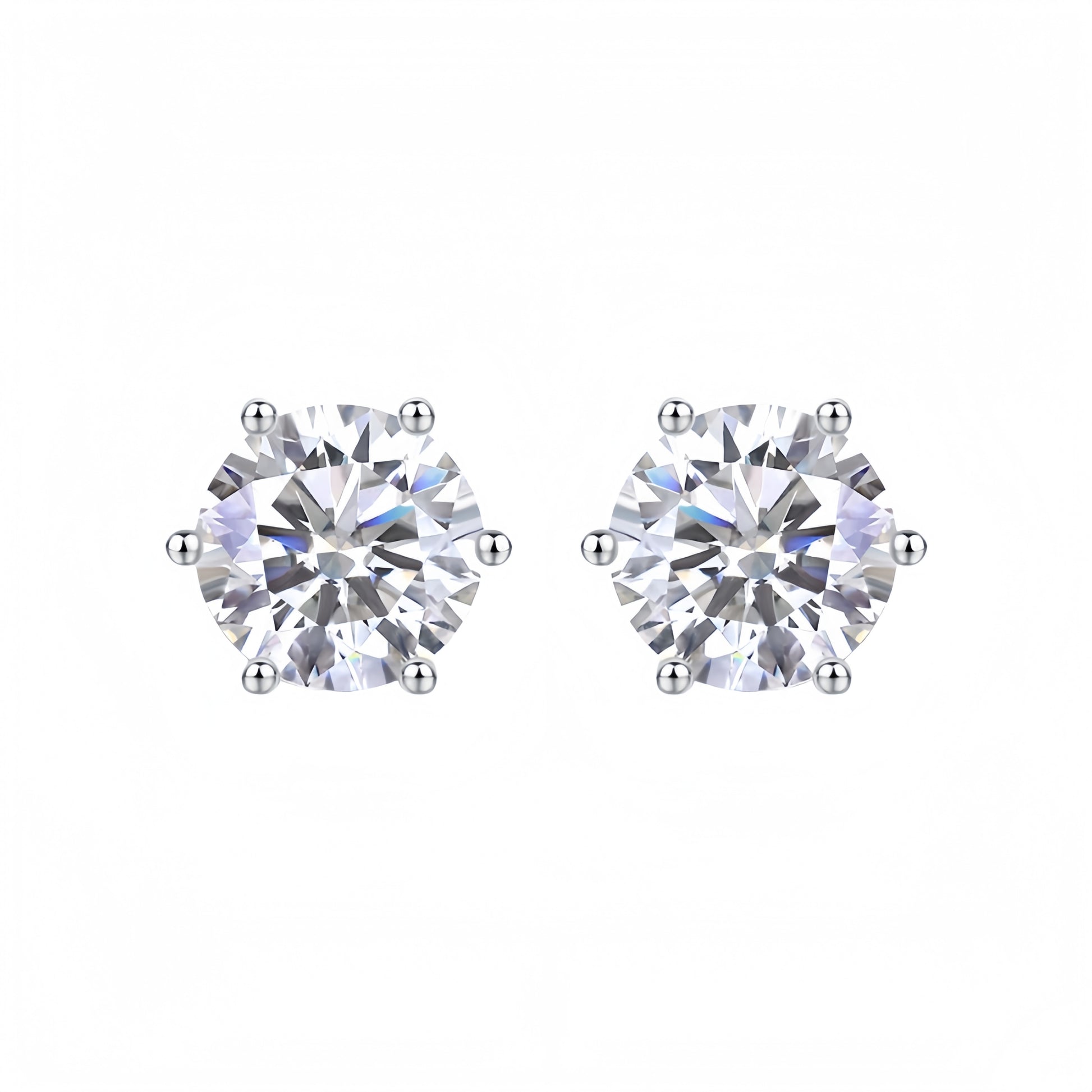 Round cut cubic diamond stud earrings with six prong setting in 925 sterling silver ¨C Aeterna Jewellery UK