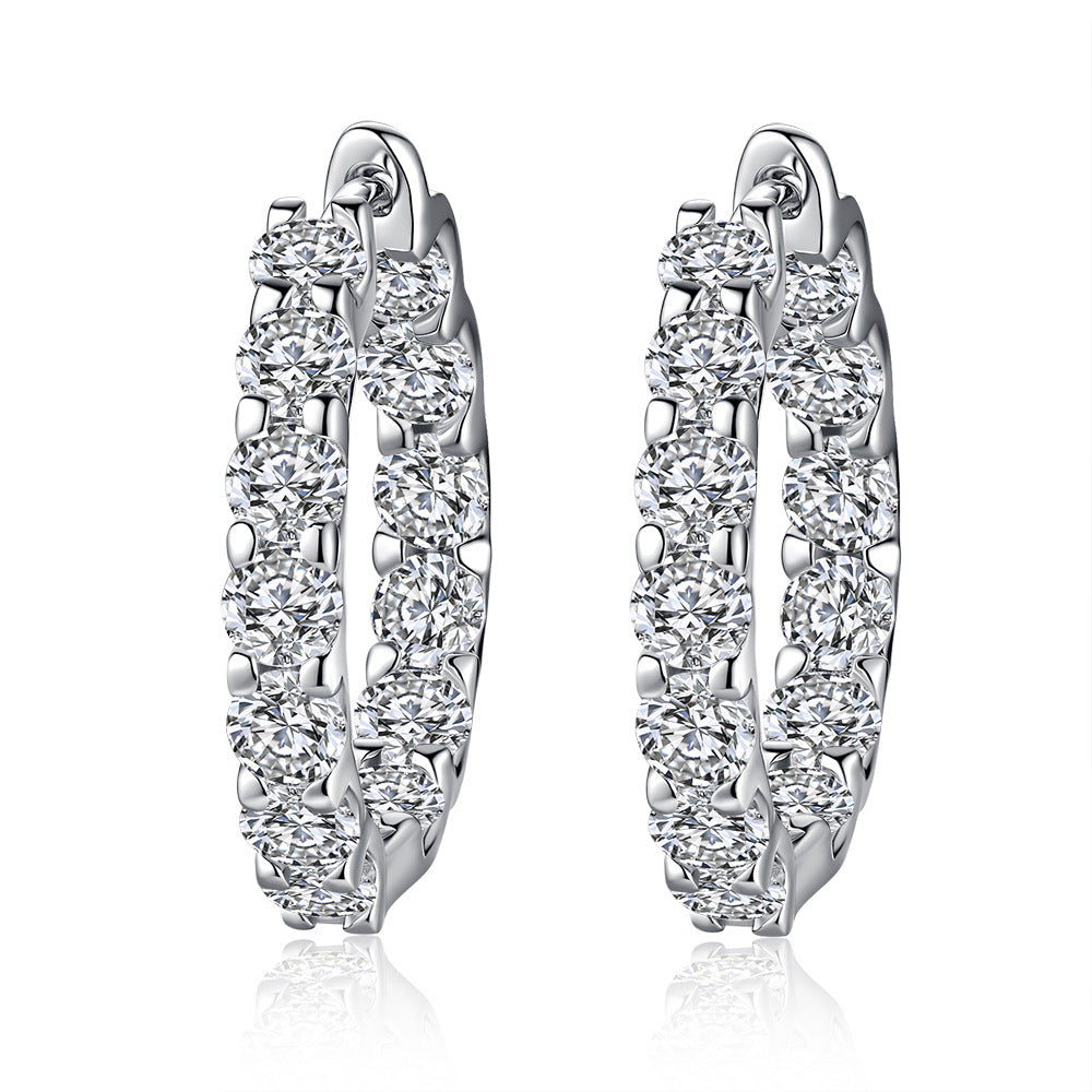 Cubic diamond hoop earrings set in 925 sterling silver ¨C brilliant round-cut design, Aeterna Jewellery UK