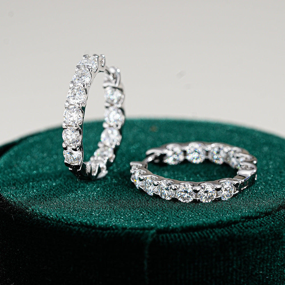 Sparkling cubic diamond hoop earrings in sterling silver ¨C elegant round-cut design by Aeterna Jewellery UK