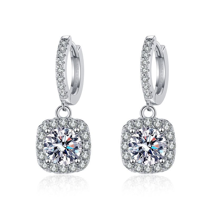 Cubic diamond drop earrings with halo design in gold plated 925 sterling silver ¨C Aeterna Jewellery UK