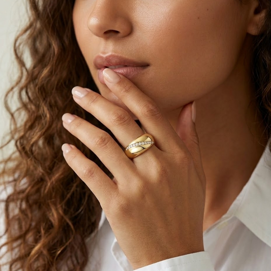 Diagonal Pave Dome Ring