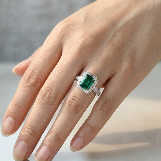 Emerald-Cut Green Halo Ring