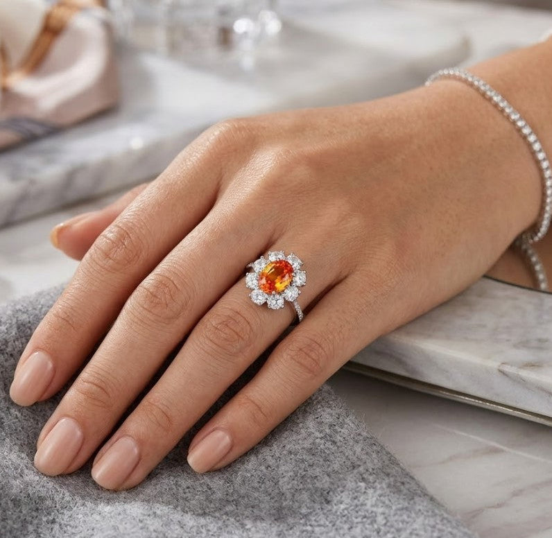Spessartite Garnet Halo Ring