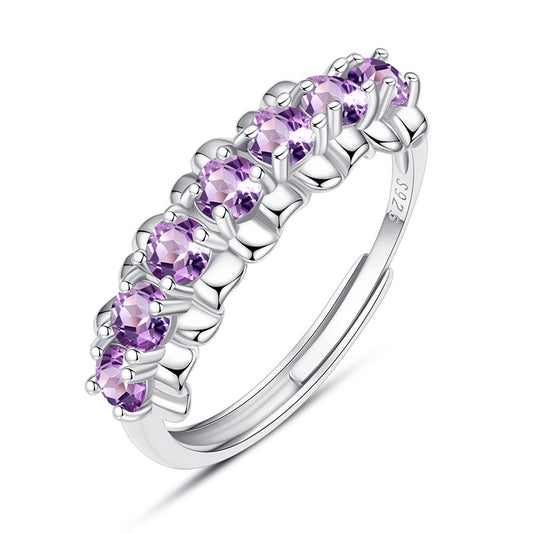 Sterling silver amethyst eternity band ring close up