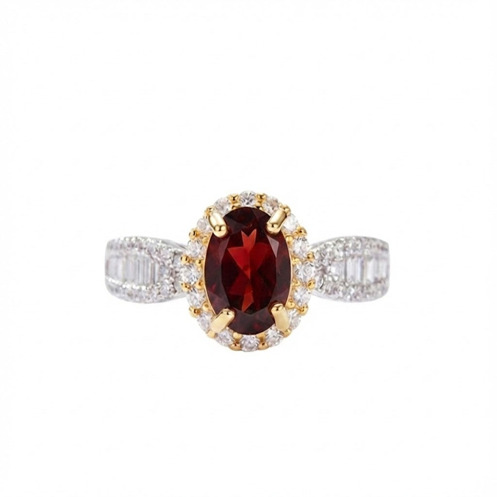 Luxury garnet ring displayed on white background