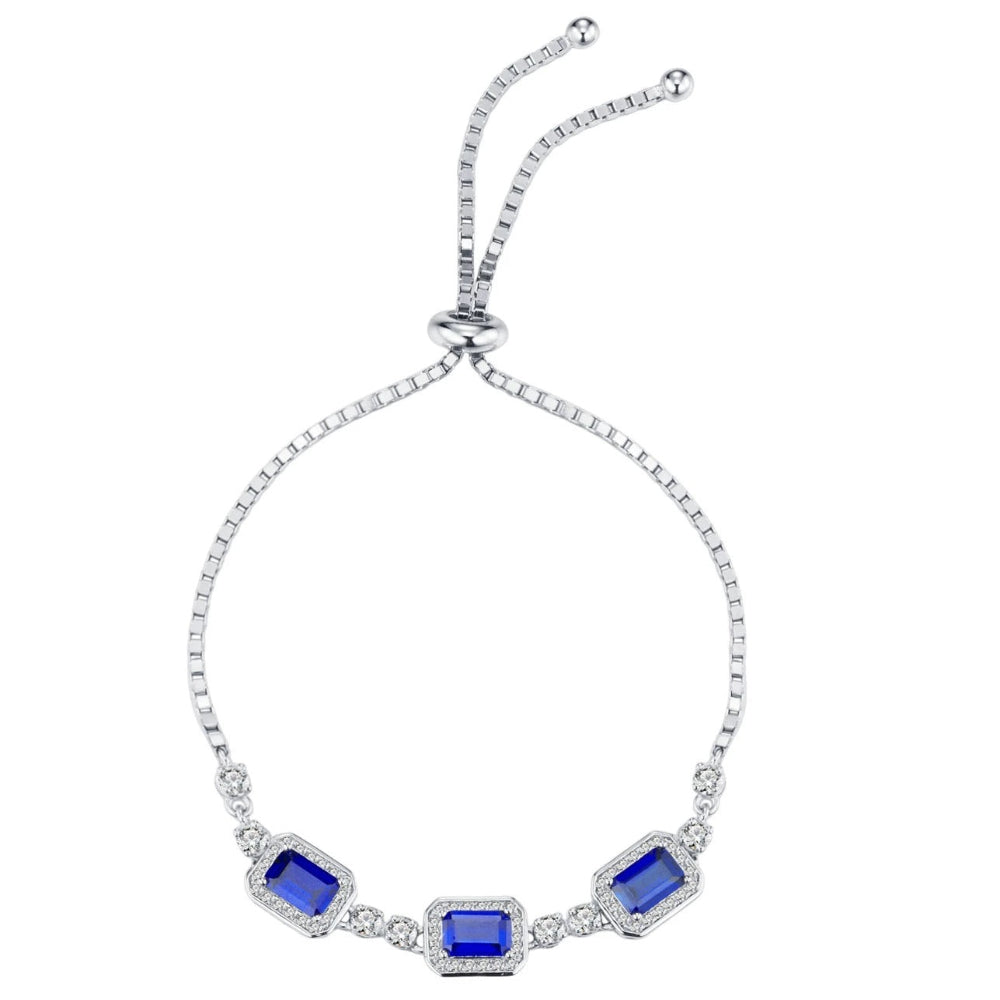 Aeterna Jewelry adjustable bracelet with three sapphire and diamond accents on white background