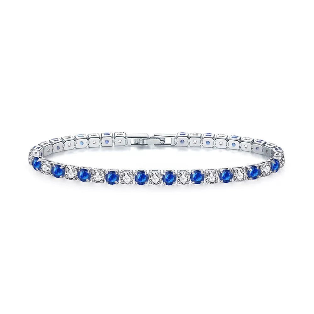 Aeterna Jewelry sapphire blue and white alternating bracelet on white background