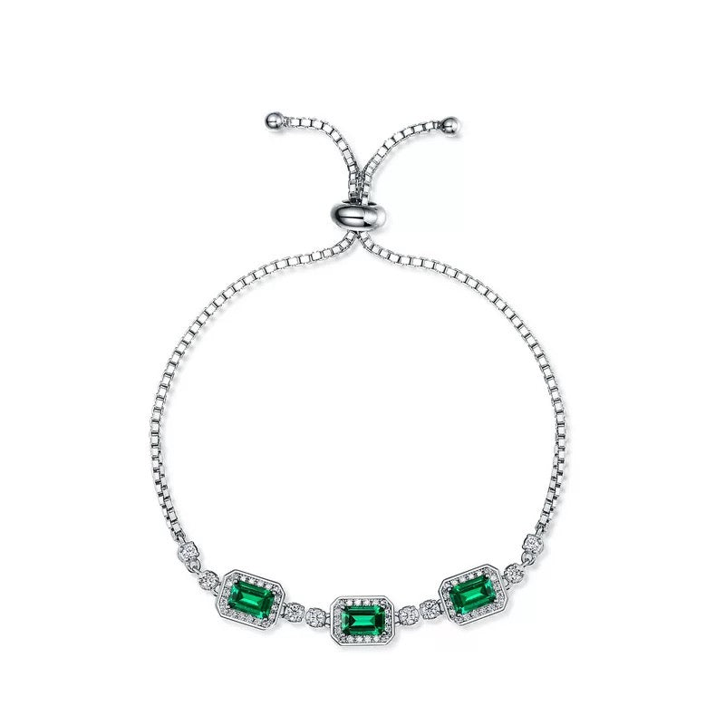 Emerald trio bracelet with adjustable silver chain by Aeterna Jewelry